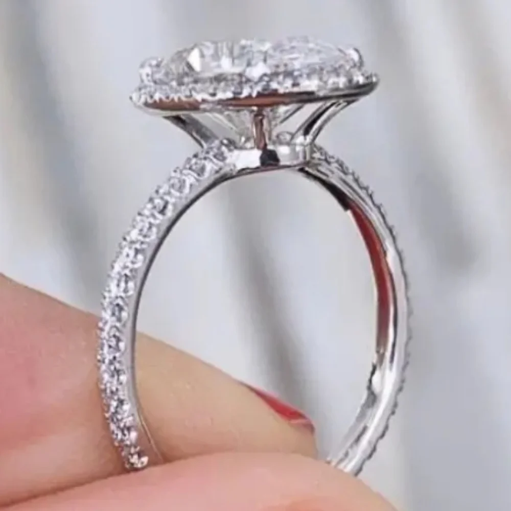 Elegant 925 Silver Diamond Halo Wedding Ring Sz 6